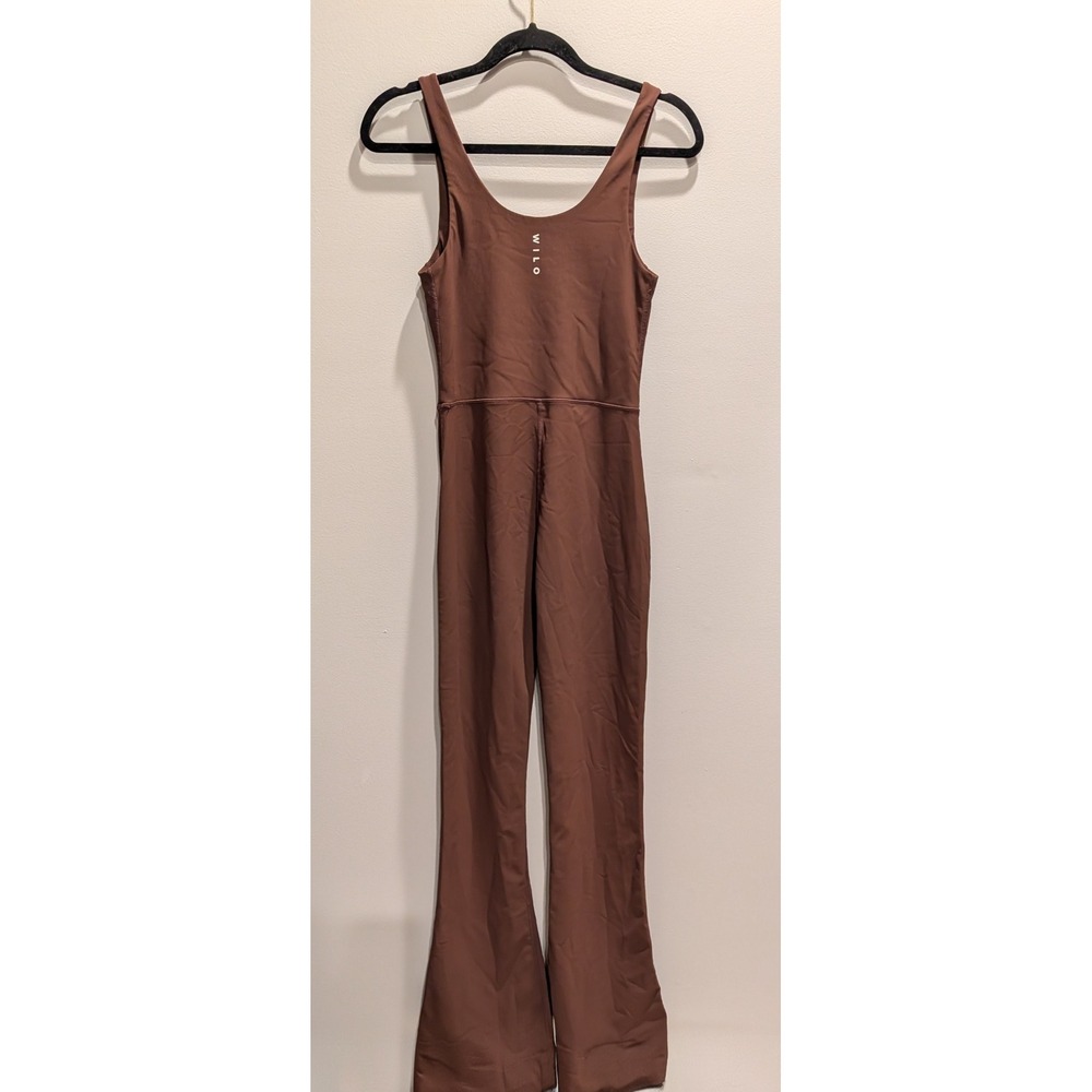 Wilo the Label Flare Leg Jumpsuit Brown Ribbed Sleeveless Bodysuit Size Medium